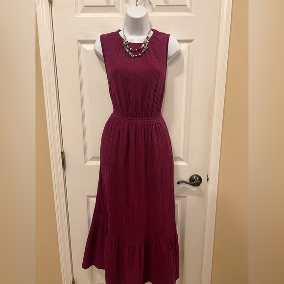 Pact Organic Cotton Coastal Double  Gauze Tiered Midi Dress Size Large - Picture 7 of 14